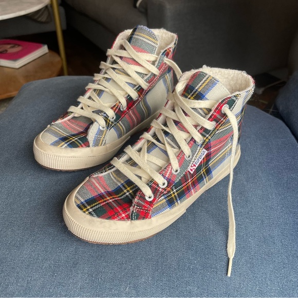 Superga Shoes - Superga Plaid Shearling High Tops - SIZE 38/7.5